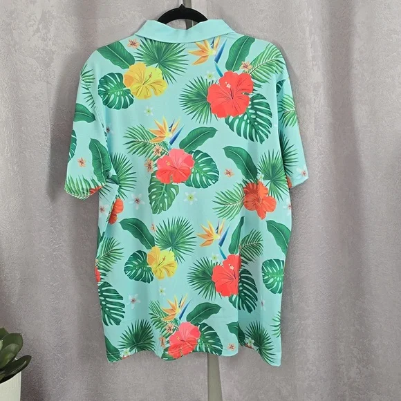 SHANKITGOLF Men’s Green Hawaiian Tropical Print Golf Polo, Size XL, NWT - Picture 5 of 6